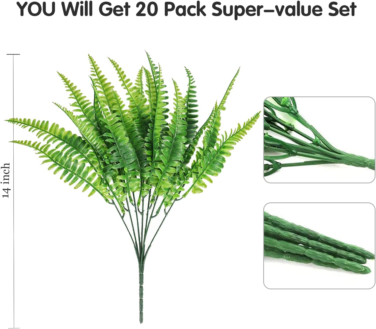 MAMOWEAR 12PCS Artificial Boston Fern Plants, UV Resistant Plastic Fake Plants Bushes Faux Shrubs Greenery for Hanging Planter Porch Garden Porch Window Box Home Decoration