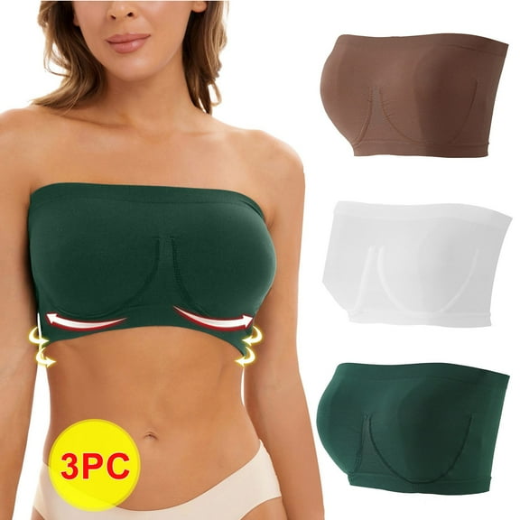 High Impact Sports Bras for Women 3 Pack Stra Bra for Women Non Padded Seamless Bandeau Bra Support Wire Free Tube Top Non Slip Bralette for Women Girls Tube Stra Bras for Women