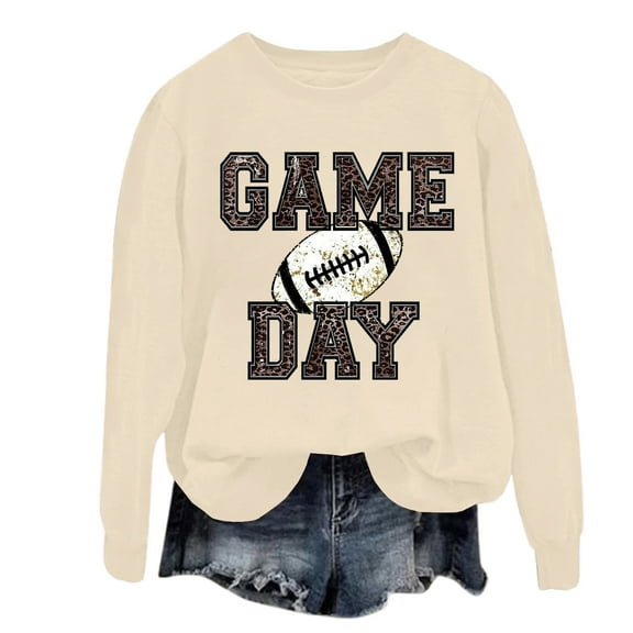 Women Game Day Sweatshirt Football Grapic Letter Print Long Sleeve Casual Tops Fall Fashion 2025 Crew Neck Loose Fit Blouses