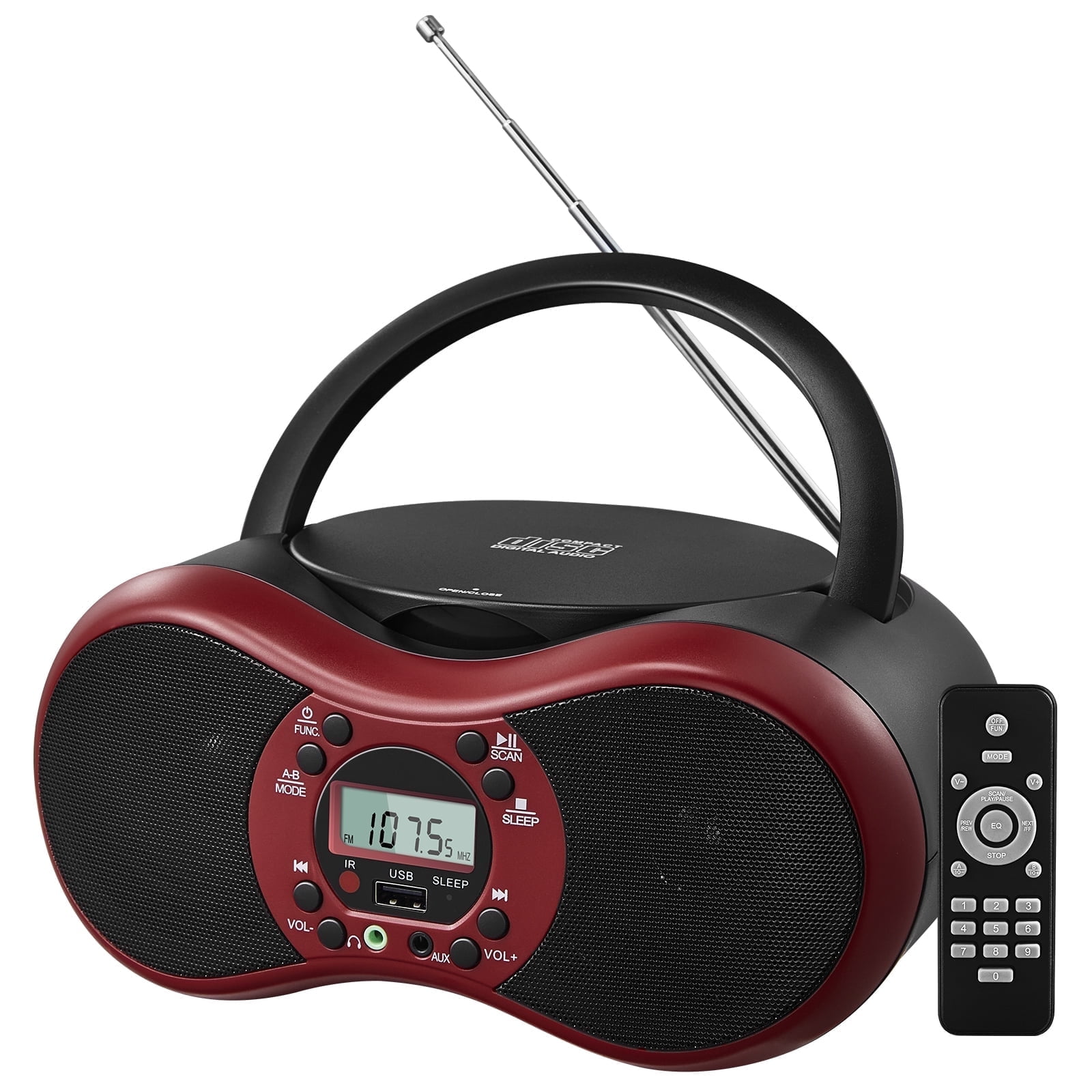 Portable CD Player Boombox with FM Radio, Bluetooth, and USB Port ,Stereo Sound with Remote Control,CD-R/RW and MP3 CDs Compatible,3.5mm Aux Input and Headphone Jack.