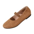 thumbnail image 3 of Domuza Women's Mary Jane Flat Shoes with Elastic Strap, Soft Faux Suede Slip On Casual Walking Flats, Comfortable Low Profile Everyday Footwear for Work Office Daily Wear Brown 9（EU-42）, 3 of 8