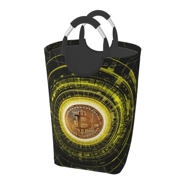 DouZhe 50L Rectangular Laundry Basket, Crypto Currency Bitcoin Prints Waterproof Foldable Laundry Hamper with Aluminum Handles