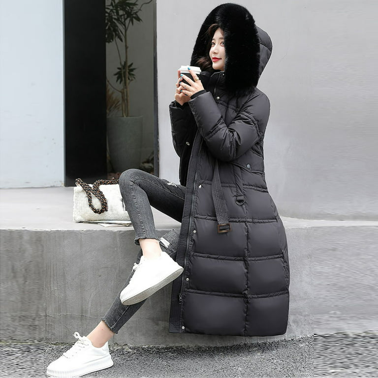 O Coat Women Winter Mid-Length Down Coat Plush Artificial Trimmed