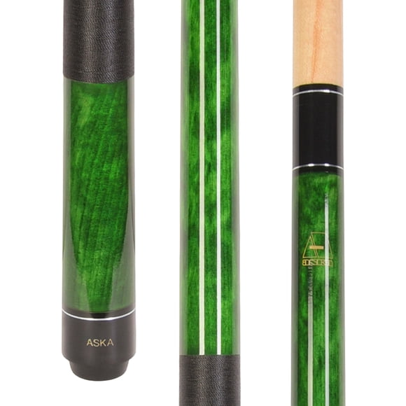 ASKA 58" Green Pool Cue Stick with Hard Rock Maple Shaft and Black Nylon Wrap - 20oz
