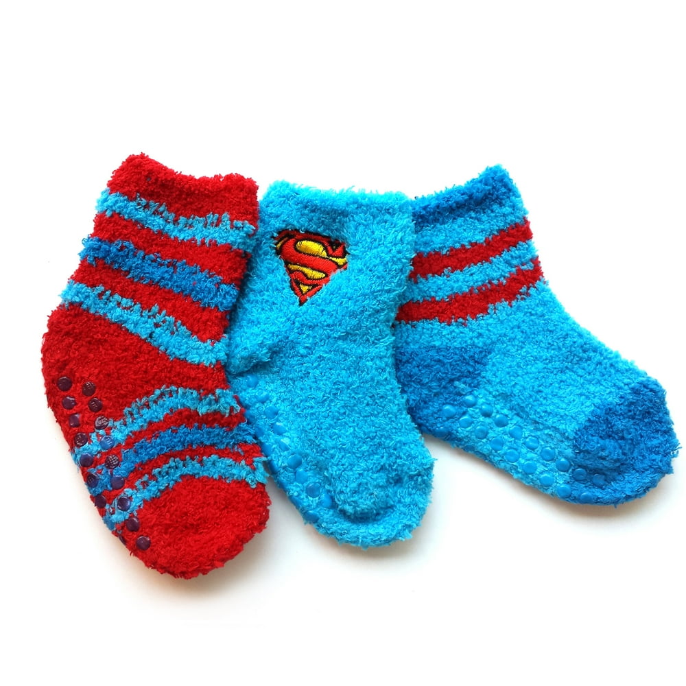 DC Comics Baby Toddler Boy Fuzzy Socks, 3Pack