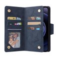 thumbnail image 5 of Nalacover For iPhone 12 Pro / 12 Zipper Wallet Case,360 Protection Stylish PU Leather Shockproof Magnetic Flip Holder 6 Card Slots and 2 Cash Pockets Cover with Detachable Wrist Strap,Blue, 5 of 13
