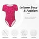 thumbnail image 4 of Balery Rose Red Glitter Body de cuello redondo de manga corta para mujer Tops de manga corta Tops básicos-X-Large, 4 of 7