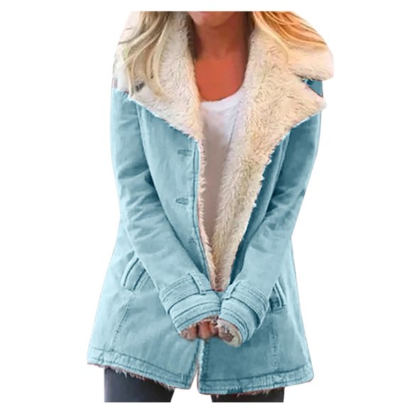 NAZISHW Sherpa Jacket for Women 2024 Winter Warm Coat Fleece Lined Coat Mid Length Winter Jacket Plus Size Sherpa Outwear (Blue,XXXL)