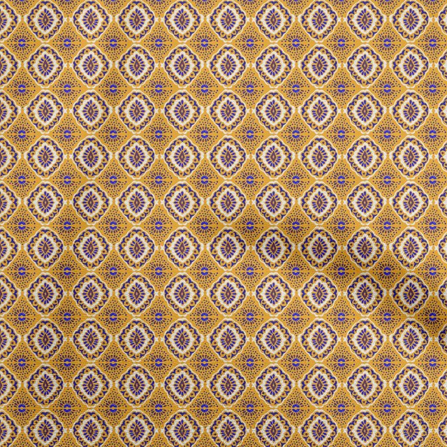 oneOone Cotton Cambric Mustard Yellow Fabric Asian Block Craft Projects Decor Fabric Printed By The Yard 56 Inch Wide