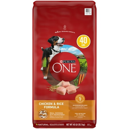 Purina One Dry Dog Food for Adult Dogs Chicken and Rice Formula, 40 lb Bag