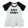 thumbnail image 4 of Pack of 2, Daddy Baby Announcement & Me + Mommy = One Broke Daddy Funny Dresses For Baby, Newborn Babies Skirts, Infant Princess Dress, Toddler Frocks (Black Raglan Dresses, 0-6 Months), 4 of 5