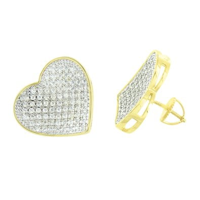 Gold Trillion Shape Women Heart Shape Earrings Screw Back 18 MM Lab Created Cubic Zirconia 14K Gold Finish ()