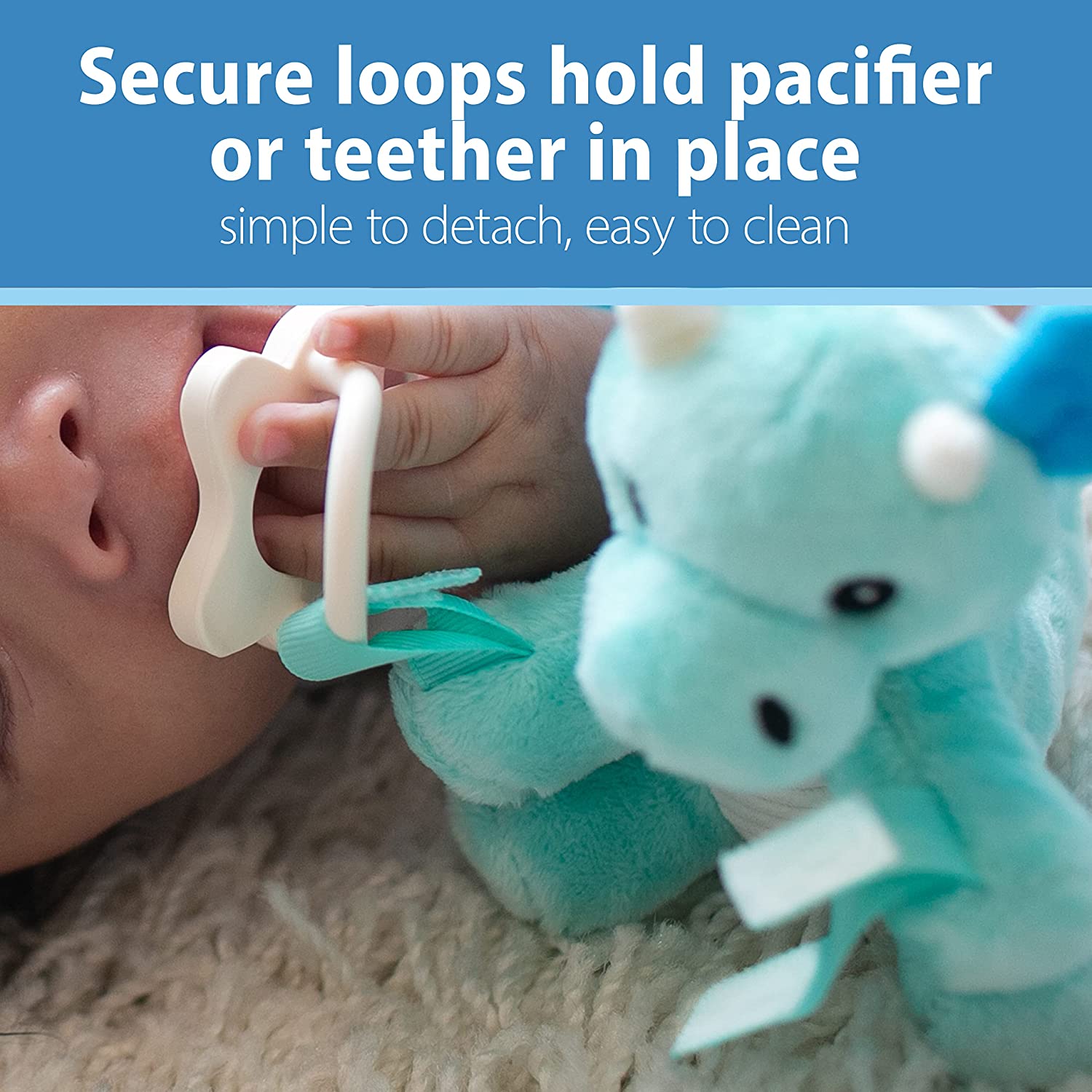 Dr. Brown's Baby Lovey Pacifier & Teether Holder, Triceratops with Grey HappyPaci, 100% Silicone, 0-6m - image 5 of 13