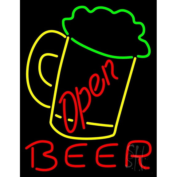 Beer Mug Open Beer LED Neon Sign 19 x 15 - inches, Clear Edge Cut Acrylic Backing, with Dimmer - Bright and Premium built indoor LED Neon Sign for Bar decor.