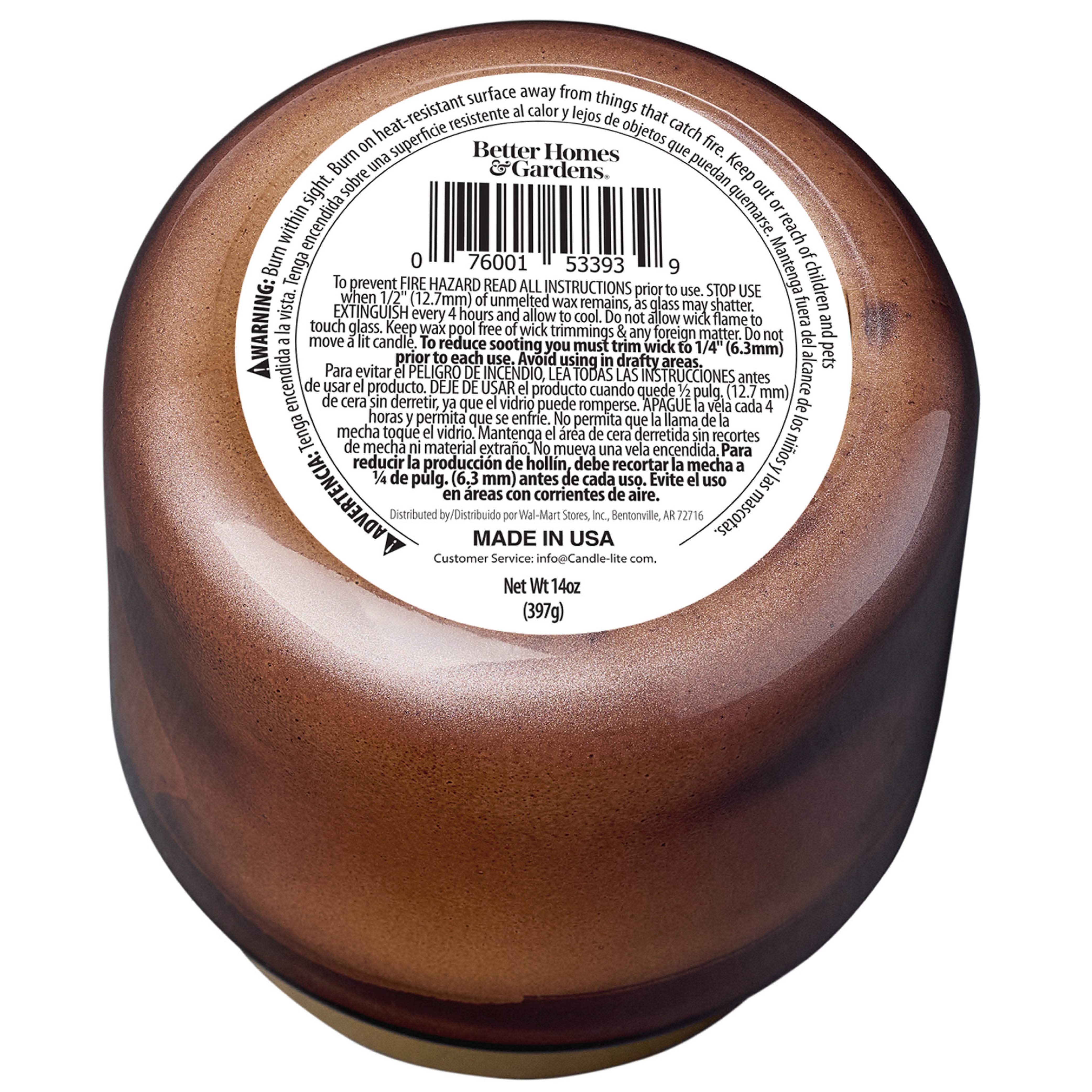 Better Homes & Gardens 2-Wick Bronze Glass Jar Candle with Gold Lid, Cinnamon & Clove, 14oz.