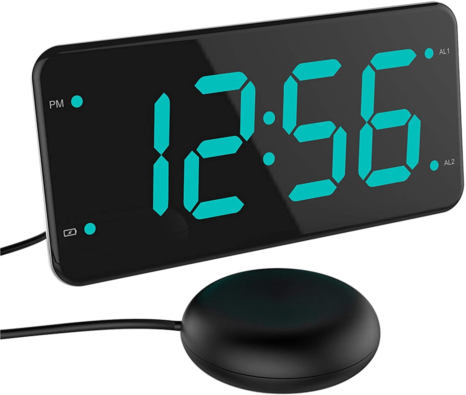 LED/Vibrating Alarm Clock w/Wired Bed Shaker Ideal for Deaf/Hearing Impaired 