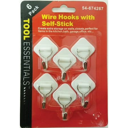 

6pc Wire Hooks Self Adhesive No Drill Design