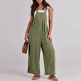 thumbnail image 4 of Wide Leg Overalls for Women Loose Fit Casual Sleeveless Linen Jumpsuit Tie Straps Bib Summer Rompers with Pockets Green 3XL, 4 of 8
