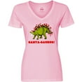 thumbnail image 3 of Inktastic Santa-Saurus Christmas Dinosaur Women's V-Neck T-Shirt, 3 of 5