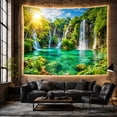thumbnail image 5 of Sunlit Waterfalls Above an Emerald Forest Lake, Peaceful Digital Art for Nature Lovers, Waterscape Decor, New Home Gift, Tapestry Wall Hanging for Living Room and Studio, 5 of 6