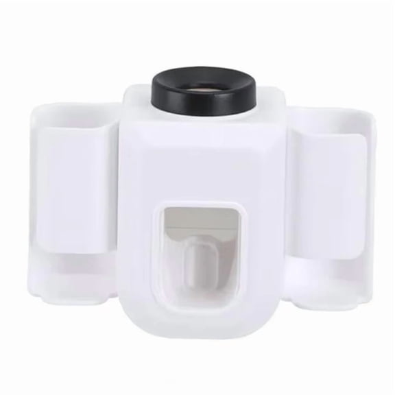 Toothbrush Holder Wall-Mounted with Double Slots, Toothpaste Dispenser and Squeezer Set,Bathroom Organizer Accessories A