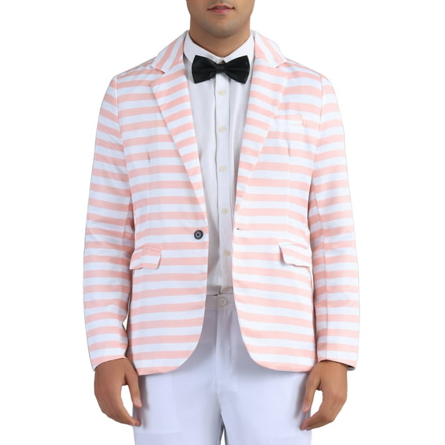 Inspire Chic Chaquetas Deportivas a Rayas para Hombres, Blazers de Promoción de Un Solo Botón con Solapa Notch XL Rosa