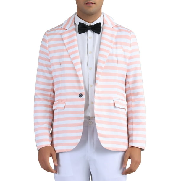 Inspire Chic Chaquetas Deportivas a Rayas para Hombres, Blazers de Promoción de Un Solo Botón con Solapa Notch XL Rosa