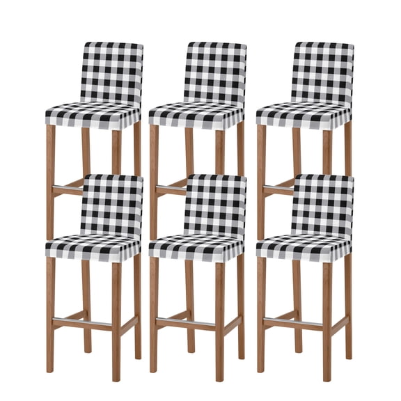 Vintage Farmhouse Bar Stool Covers Set of 6, Black and White Checkered Stretch Washable Bar Chair Covers with Backs, Removable Pub Counter Height Chair Cover for Kitchen Dining Room Cafe