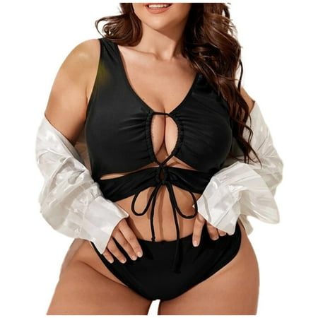 Cathalem Sexy Swimsuits for Women Bikinis Swimsuit Set for Women Swimwear Triangle Bathing Suit Tie String Thong (Black XXXL)
