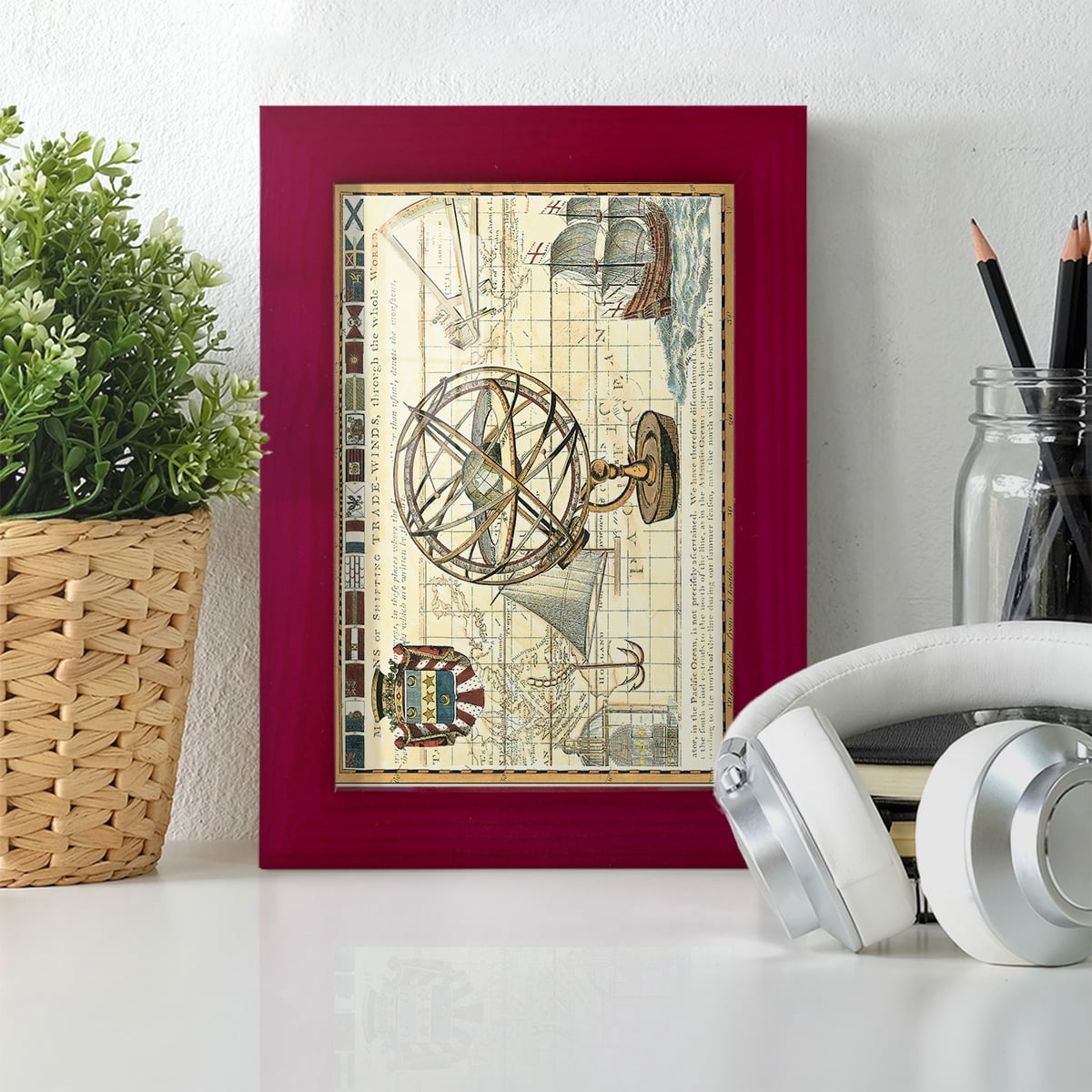 Nautical Map I -Framed Print w/glass-Cherry Red