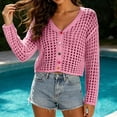 thumbnail image 6 of Asxite Women Summer Tops Long Sleeve Knit Crochet Cover Up Beach Swimsuit Bikini Solid Sheer Shirts, 6 of 7