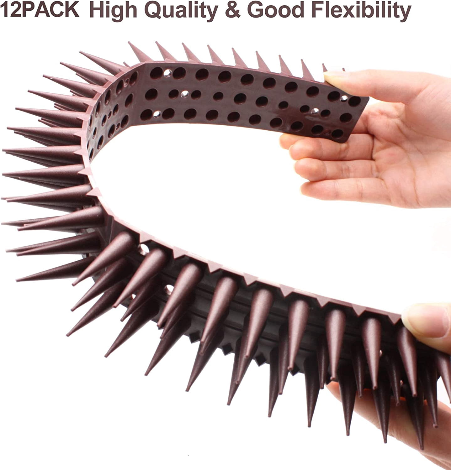 Defender Bird Spikes for Pigeon, Cat, Raccoon & Small Animals - Protect Your Sofa, Garden, Outdoor Walls, Anti Climb, Plastic Fence Spikes 24pack [34FT], Brown