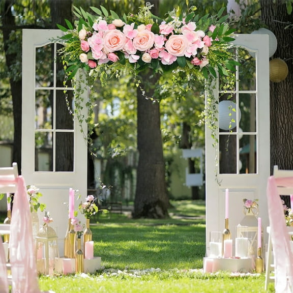 Artificial Flowers 25.6inch Rose Peony Flower Swag Front Door Peony Floral Arch Garland Swag Hydrangeas Leaves Wreath for Wedding Arch Front Door House Hydrangeas Eucal Indoor Garden Pink