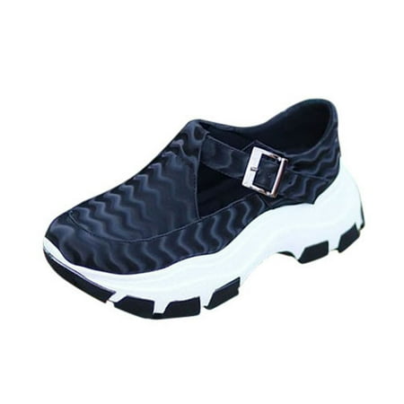 

nsendm Snowman Socks Sneakers for Women Ladies Buckle Casual Leather Hollow Shoes Belt Womens Wide Sneakers Size 9 Black 8.5