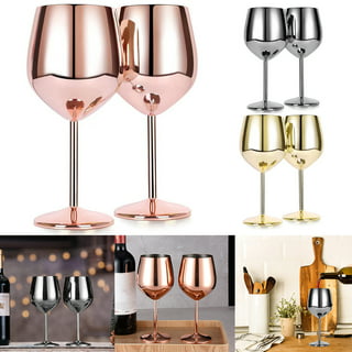 Lifecapido Stainless Steel Wine Glasses Set of 2, 18oz  Stainless Steel Wine Goblets, Stemmed Metal Wine Glasses with Cup Brush for  Party Office Wedding Anniversary, Great for Red White Wine (