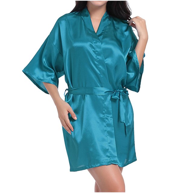 DPTALR Women Hot Fix Casual Solid Color Simulated Silk Home Clothing Robes