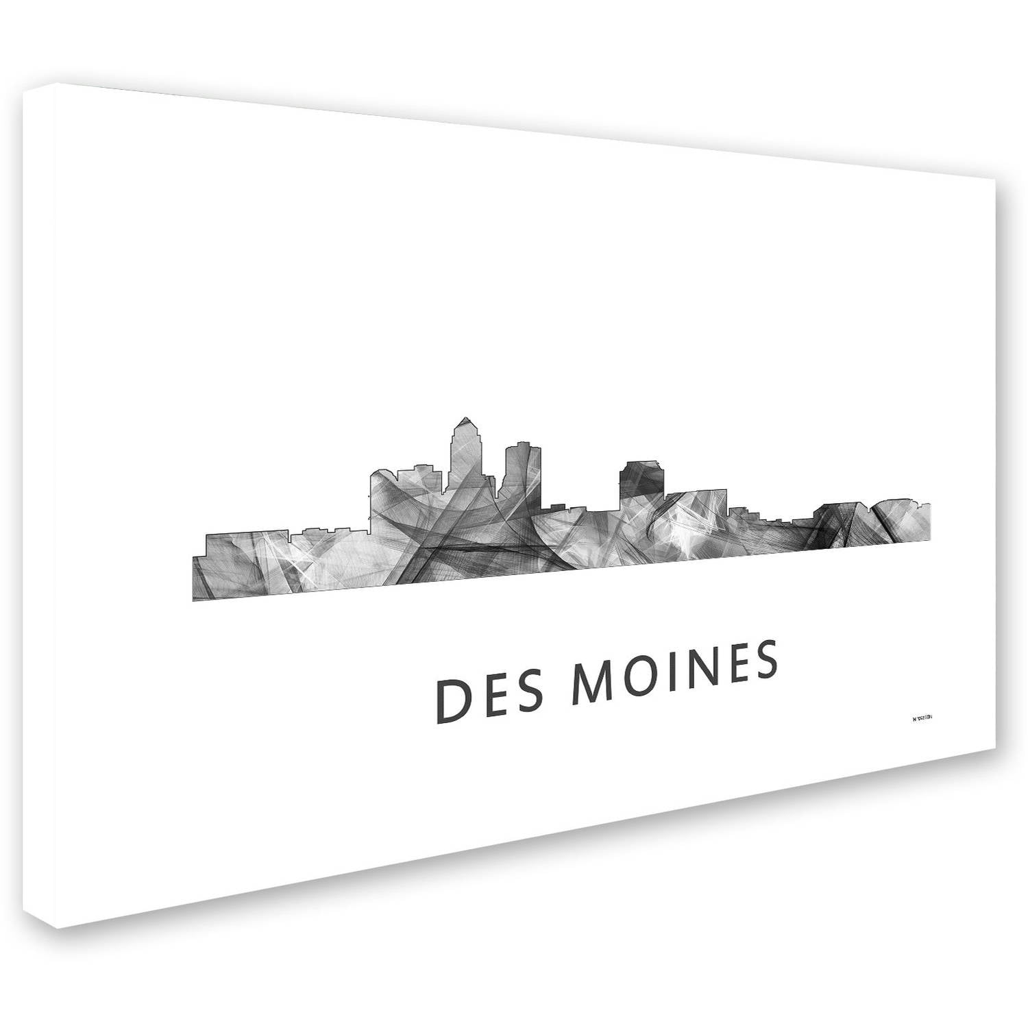 Trademark Fine Art 'Des Moines Iowa Skyline WB-BW' Canvas Art by Marlene Watson