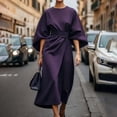 thumbnail image 2 of 2025 Vestido elegante de color liso para mujer con cintura alta, mangas murciélago, estilo informal, mezcla de poliéster, vestido de fiesta para todas las estaciones, 2 of 4