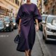 thumbnail image 2 of 2025 Vestido elegante de color liso para mujer con cintura alta, mangas murciélago, estilo informal, mezcla de poliéster, vestido de fiesta para todas las estaciones, 2 of 4