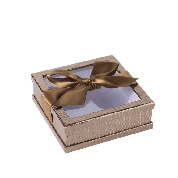 Clear Window Gift Boxes Gold 6" X 6" X 2" 6 Pack With Ribbon