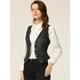 thumbnail image 2 of Chaleco de mezclilla para mujer con cuello en V y botones sin mangas, informal, chaqueta vaquera Negro XS, 2 of 6