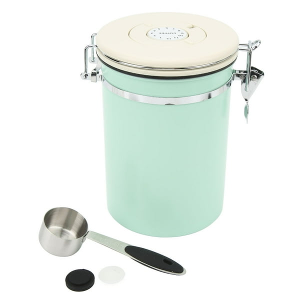 Recibido Hermético Para Café de Acero inoxidable, color verde menta, Rueda para fecha, Cuchara, Almacenamiento de frutos Secos para té