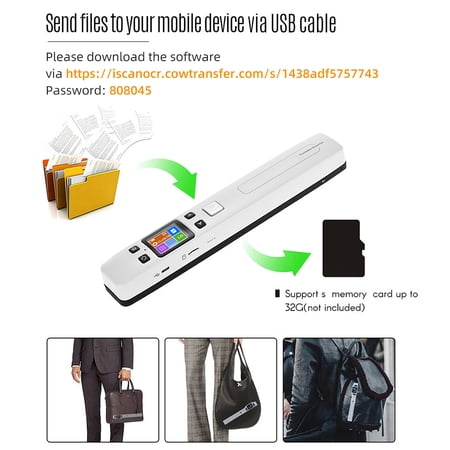 Elowen document scanner Wand Wifi 1050DPI High Speed Portable Wand Document & Images Scanner A4 Size JPG/PDF LCD Display for Business Reciepts Books
