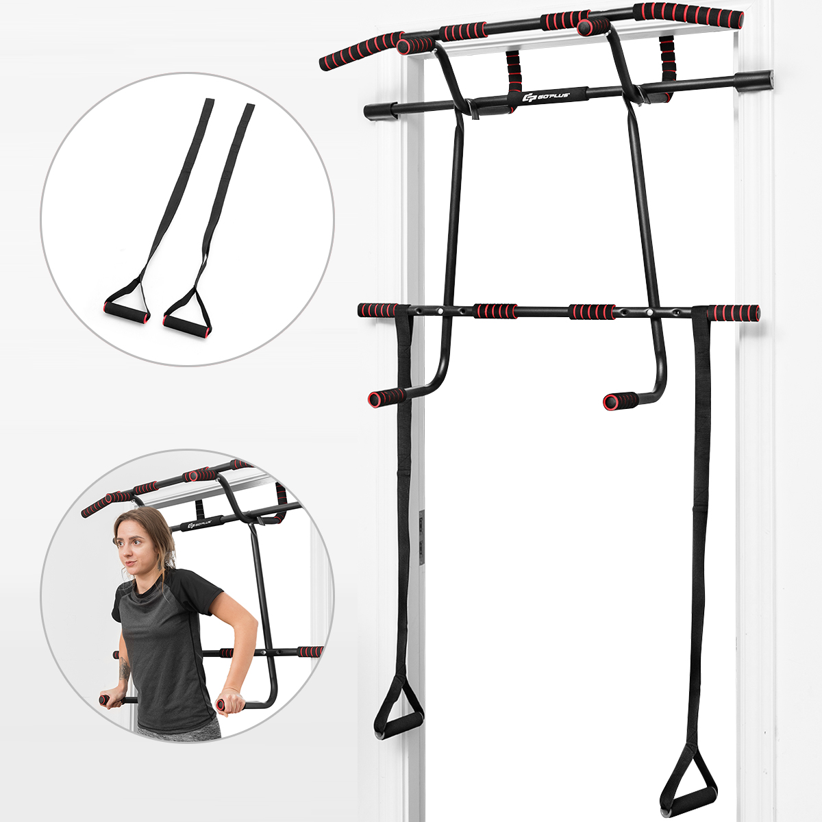 Goplus 6in1 MultiPurpose Pull Up Bar Doorway ChinUp Bar W/Foam Grip Large Hooks Gym