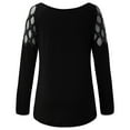 thumbnail image 4 of YEJIMAN Black Cotton Tshirts For Women, Polyeste Patriotic Shirts For Women, Women Fashion Crew Neck Hollow-Out Studded Long Sleeve T Shirts Casual Tops, 4 of 7