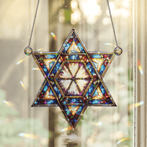 89Bloom Star of David Stained Glass Hologram Ornament, Stained Glass Suncatcher Ornaments Home Decor, Holographic Ornaments