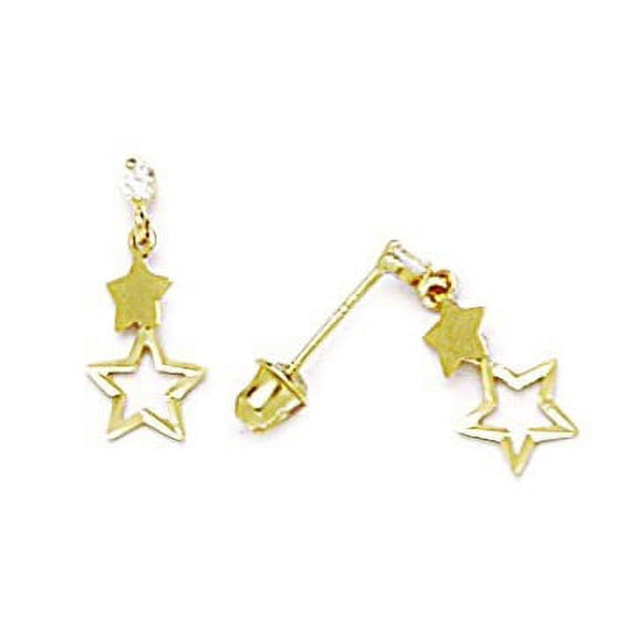 14k Yellow Gold Cubic Zirconia Star Drop Screw-Back Earrings - Measures 14x6mm