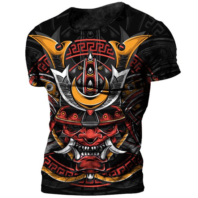 Camiseta con estampado de samurái para hombre, camisa holgada con cuello redondo, manga corta, estilo sorpresa, ropa de calle, Harajuku, verano, 3D