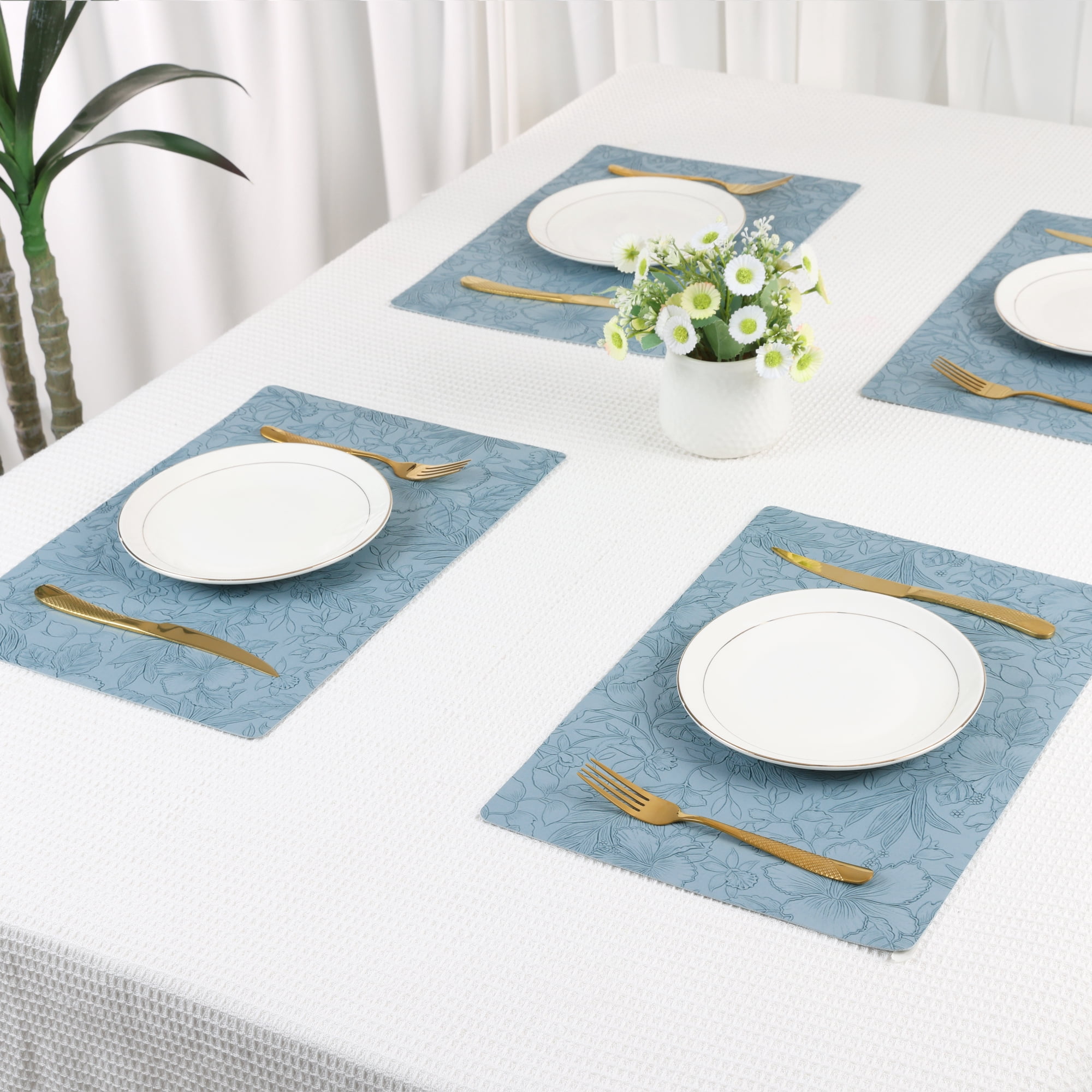 Unique Bargains Set of 6 Faux Leather Placemats for Kitchen Dining Table Decor Light Blue