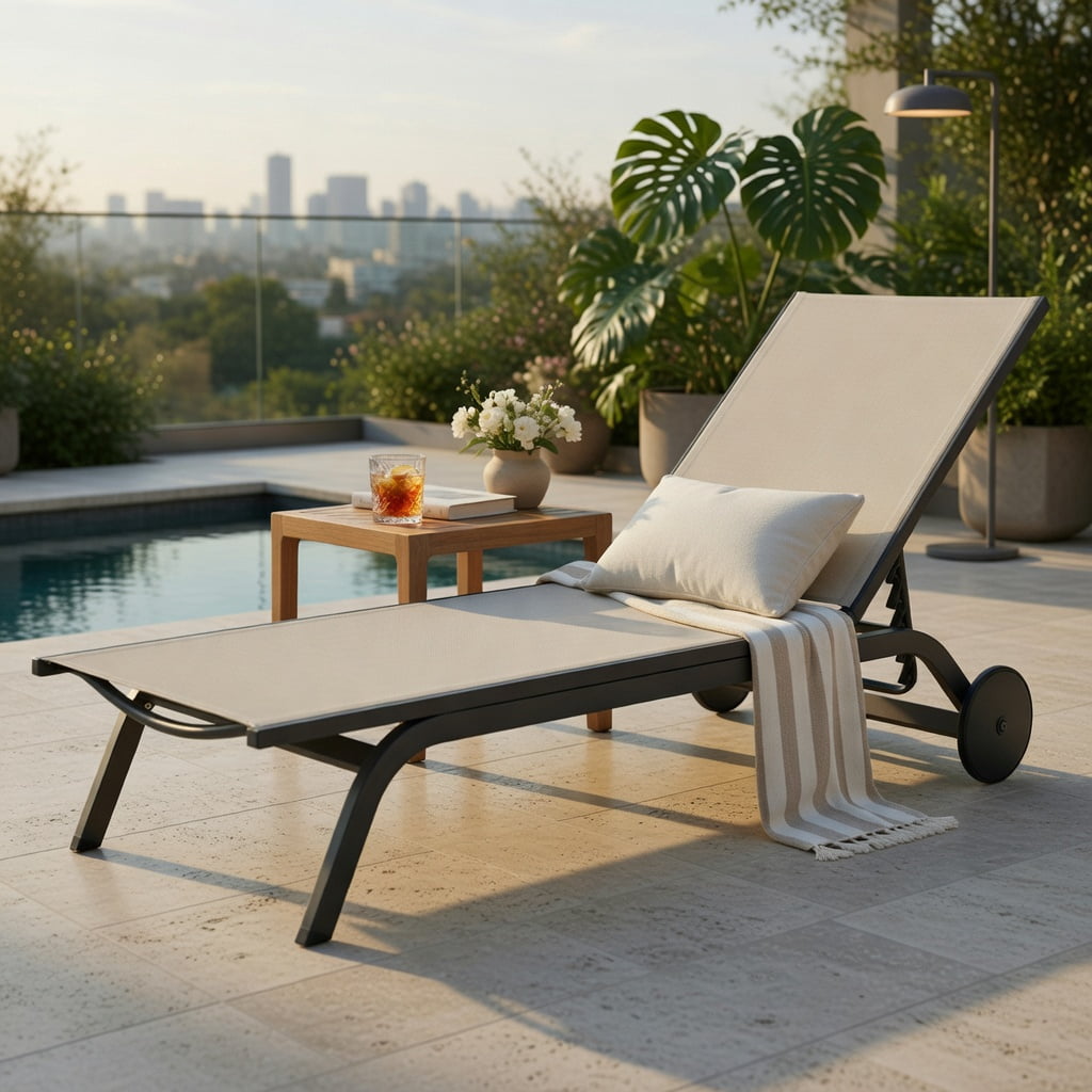 Hommoo Adjustable Aluminum Outdoor Lounge Chair, Breathable Fabric Recliner for Patio, Poolside & Backyard, Brown